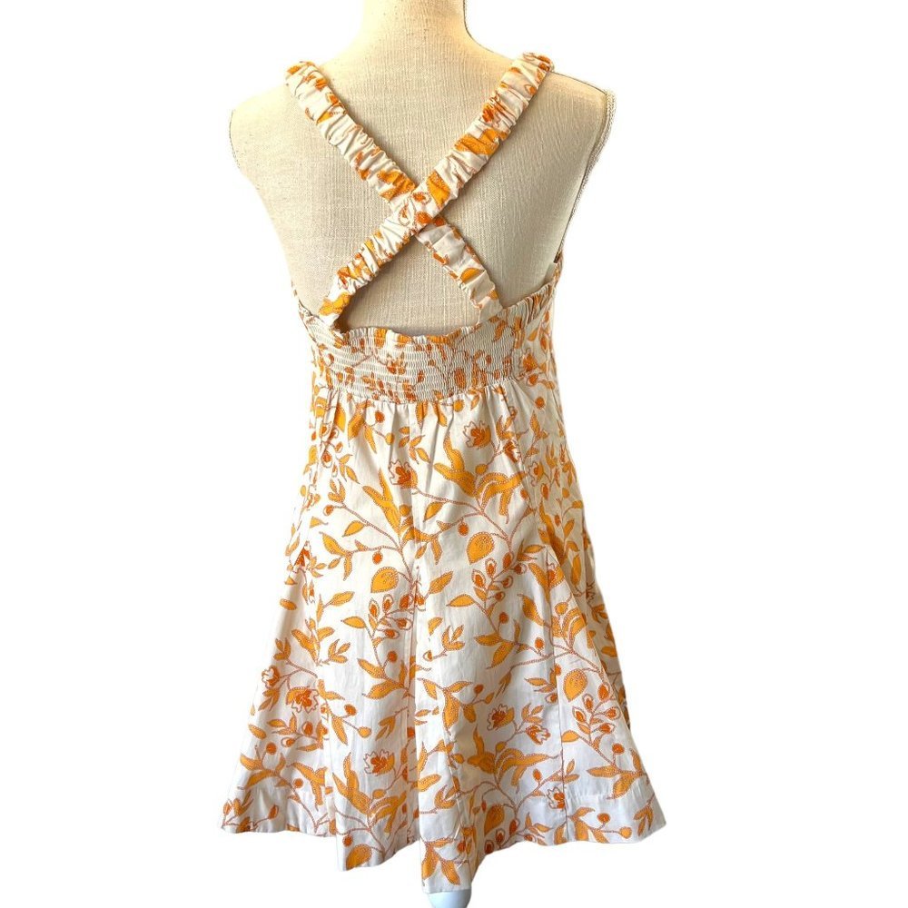NWT Maeve Anthropologie Orange White Flora Print Sweetheart Fit Flare Short Dres - Picture 2 of 9